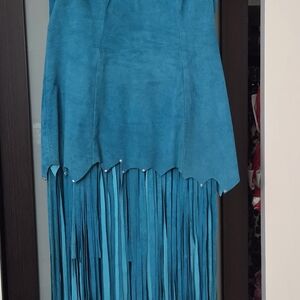 Chic Asymmetrical Teal Fringe Dress